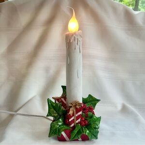 Vintage LED Candle Lamp Corded Electric Glittery Holly Berries‎ Gift Boxes